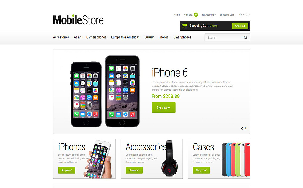Сайт мобильных магазинов. Mobile Store. Мобайл проект. Карусель товаров OPENCART.