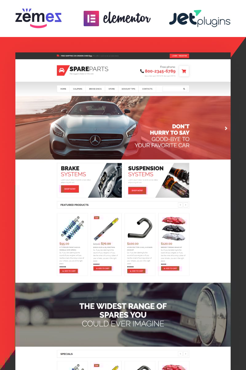 "SpareParts - Spare Parts Shop ECommerce Modern Elementor" - адаптивний WooCommerce шаблон №53307
