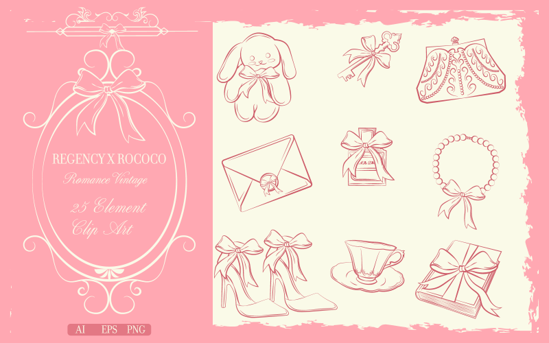 Hand Drawn Regency Romance Vintage Illustration Icon Set