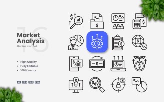 16 Market Analysis Outline Icons Set
