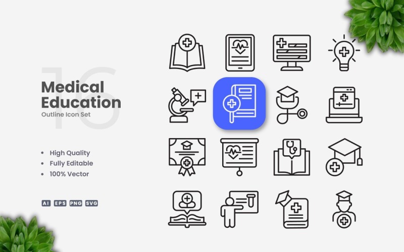 16 Medical Education Outline Icons Set Icon Set