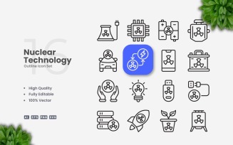 16 Nuclear Technology Outline Icons Set