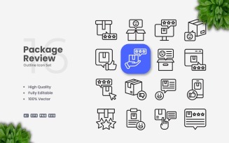 16 Package Review Outline Icons Set