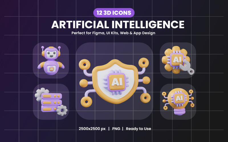3D Artificial Intelligence Icon Icon Set