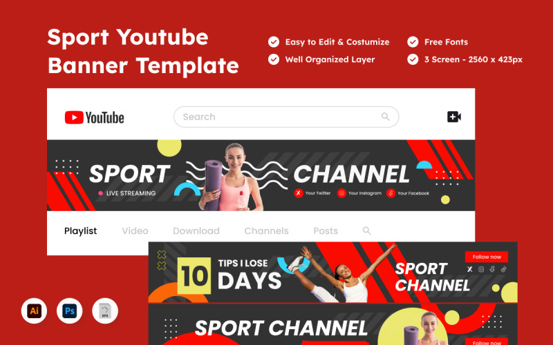 Dynamic Sports YouTube Banner Design Social Media