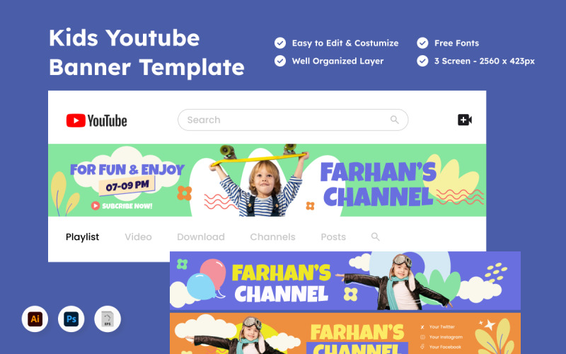Fun Kids YouTube Banner Design Social Media