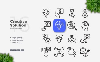 16 Creative Solution Outline Icons Set