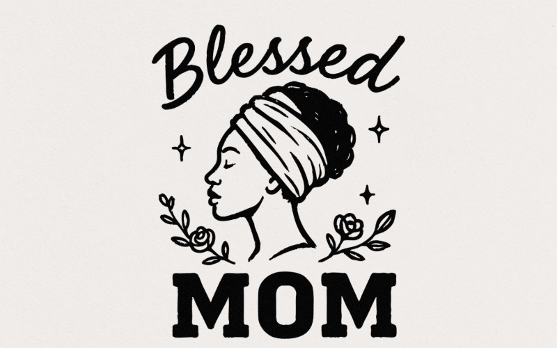 Blessed Mom PNG, Floral Afro Woman Sublimation, African American Mother, Printable Shirt Design, Illustration
