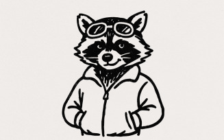 Cool Raccoon with Goggles PNG, Digital Download Animal Art, Funky Retro Raccoon Design, Printable