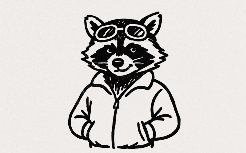 Cool Raccoon with Goggles PNG, Digital Download Animal Art, Funky Retro Raccoon Design, Printable Illustration