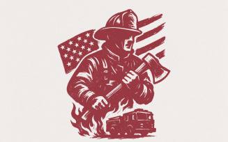 Firefighter PNG, American Flag Fireman Digital Download, Ax and Fire Truck Art, Printable Shirt,