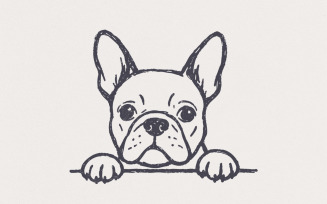 French Bulldog PNG, Cute Dog Line Art, Digital Download Pet Drawing, Puppy Outline Clipart,