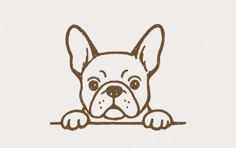 French Bulldog PNG, Digital Download, Cute Dog Clipart, Frenchie Puppy Art, Brown Line Drawing, Illustration