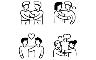 Friendship line icons set vector