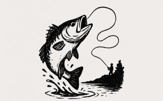 Large Mouth Bass PNG, Fishing Clipart, Trout Fisherman Art, Digital Download, Fish Silhouette