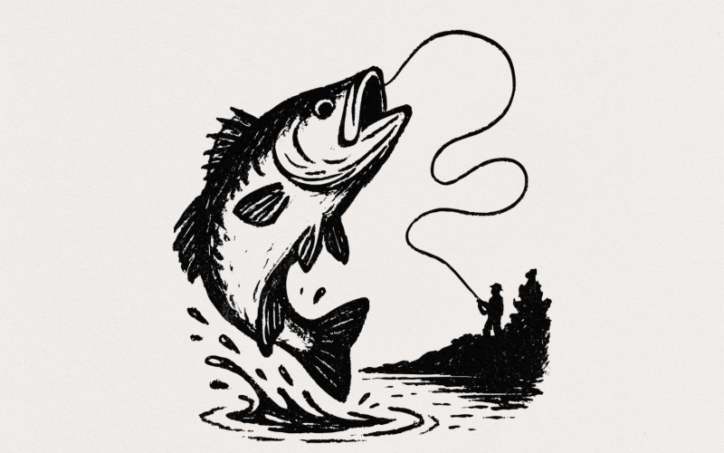 Large Mouth Bass PNG, Fishing Clipart, Trout Fisherman Art, Digital Download, Fish Silhouette Illustration