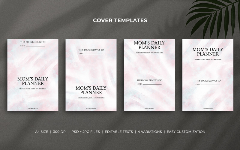 Mom’s Daily Planner Cover Templates with Pastel Watercolor Brush Design - Editable PSD Set Corporate Identity