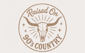 Raised On 90's Country PNG, Western Skull PNG, Vintage Rodeo Shirt, Country Music Gift, Retro