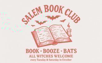 Salem Book Club PNG, Book Booze Bats, All Witches Welcome, Halloween Digital Download, October