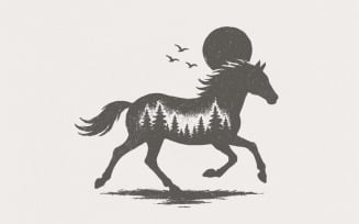 Wild Forest Horse PNG, Digital Download, Rustic Animal Art Print, Running Horse Design for Shirt,