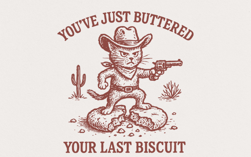 You’ve Just Buttered Your Last Biscuit PNG, Funny Cowboy Cat Digital Download, Western Humor Shirt Illustration