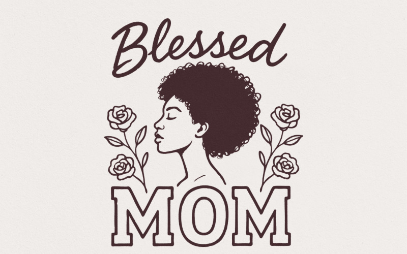 Blessed Mom PNG, Black Woman Mother Art, Afro Mom Digital Download, Mother’s Day Shirt, Floral PNG, Illustration
