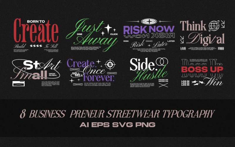 Business Preneur Streetwear Typography T-shirt Designs Bundle