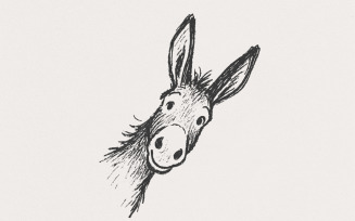 Funny Donkey PNG Illustration, Animal Drawing Clipart, Quirky Farm Animal Art, Printable Digital