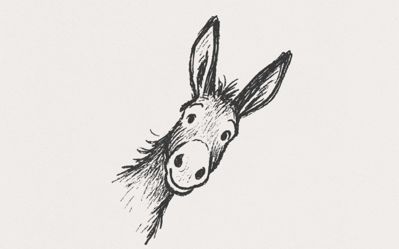 Funny Donkey PNG Illustration, Animal Drawing Clipart, Quirky Farm Animal Art, Printable Digital