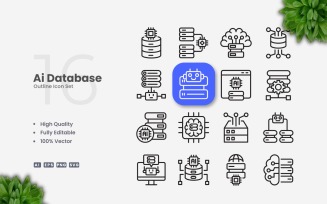 16 Ai Database Outline Icons Set