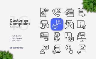 16 Customer Complaint Outline Icons Set
