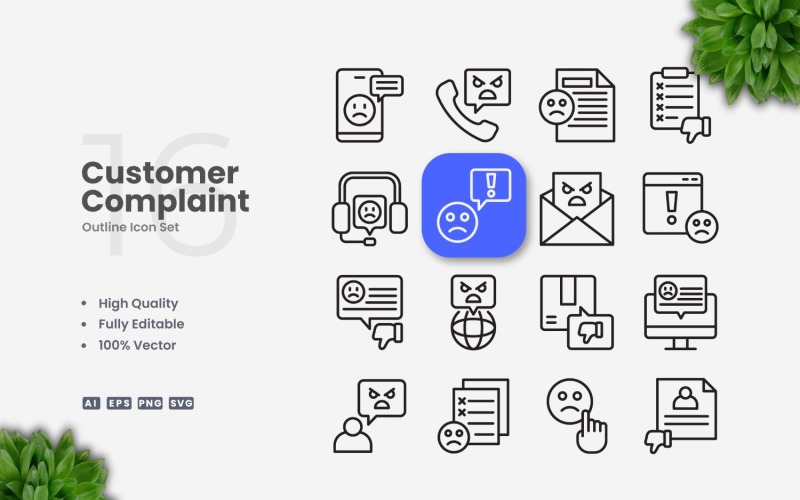 16 Customer Complaint Outline Icons Set Icon Set