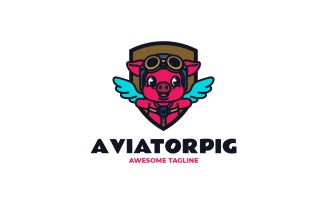 Mascot Pig Flying Logo Design