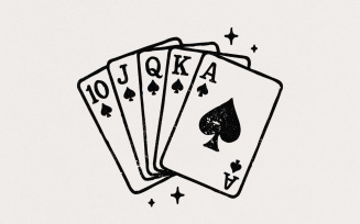 Royal Flush Spade PNG, Poker Cards Digital Download, Casino Game Art, Vintage Playing Card PNG,