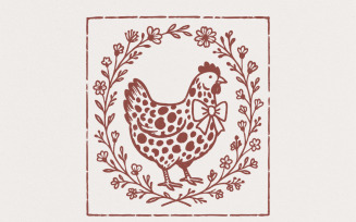 Rustic Chicken PNG, Farmhouse Hen with Bow PNG, Floral Animal Clipart, Cottagecore Country Decor,
