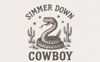 Simmer Down Cowboy PNG, Western Snake PNG Design, Vintage Cowboy Printable Shirt, Desert Western