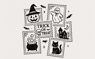Trick Or Treat PNG, Halloween Digital Download, Black Cat, Ghost, Pumpkin Art, Spooky Clipart,