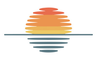 A drawing of a setting sun over the ocean