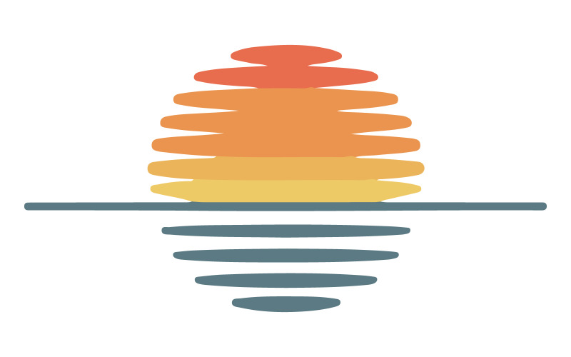 A drawing of a setting sun over the ocean Illustration