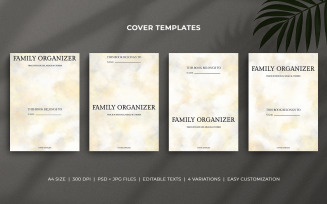 Family Organizer Cover Templates - Peach Watercolor Minimal Design for Planners & KDP Use