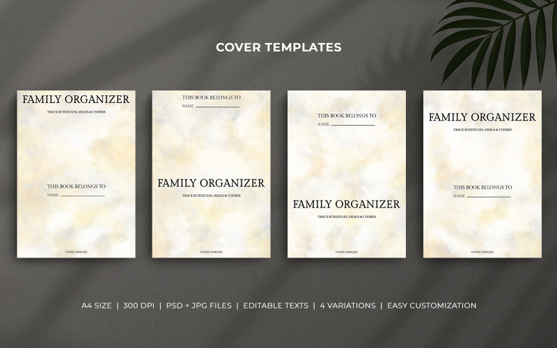 Family Organizer Cover Templates - Peach Watercolor Minimal Design for Planners & KDP Use Corporate Identity