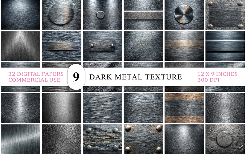 Brushed Steel & Iron Textures | Dark Metal Texture Bundle | Metallic Surface Texture Pack Background