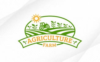 Agriculture Farm Land With Tractor And Plant Logo Design