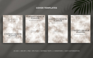 Content Creator Planner Covers – Dull Brown & White Watercolor, Editable A4 PSD Templates