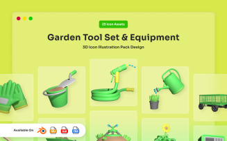Garden Tool Set and Equipment 3D Icon Pack