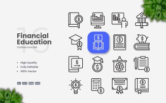 16 Financial Education Outline Icons Set