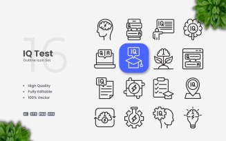 16 Iq Test Outline Icons Set