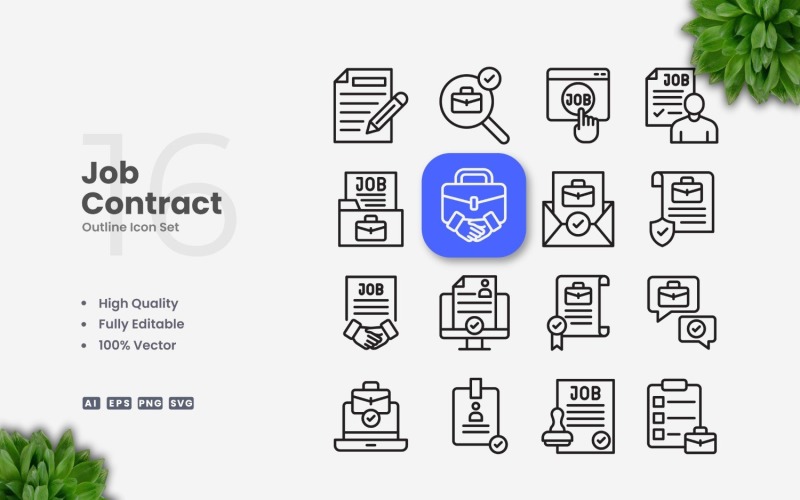 16 Job Contract Outline Icons Set Icon Set