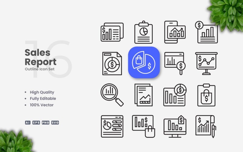16 Sales Report Outline Icons Set Icon Set