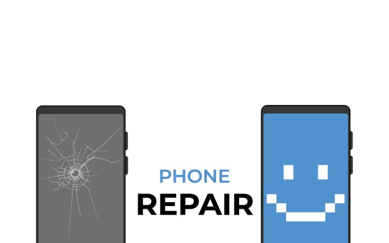 Smartphone Screen Repair: Cracked to Fixed Transformation Vector Graphic